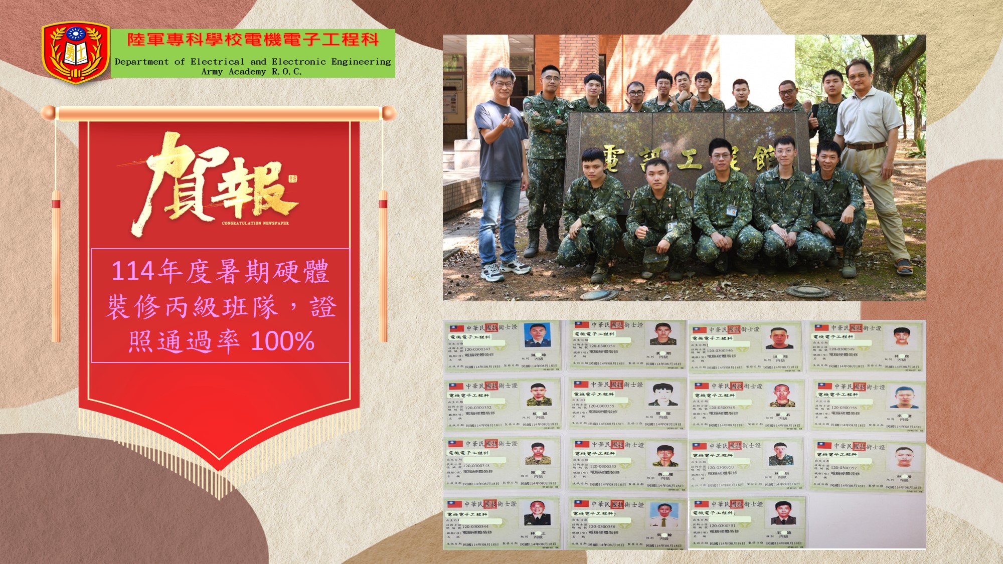 由林瑞益主任及王開平老師指導班隊(硬體裝修丙級班隊)與學員留影合念